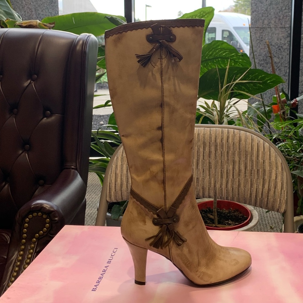 Barbara Bucci Italian Beige Leather High Boot